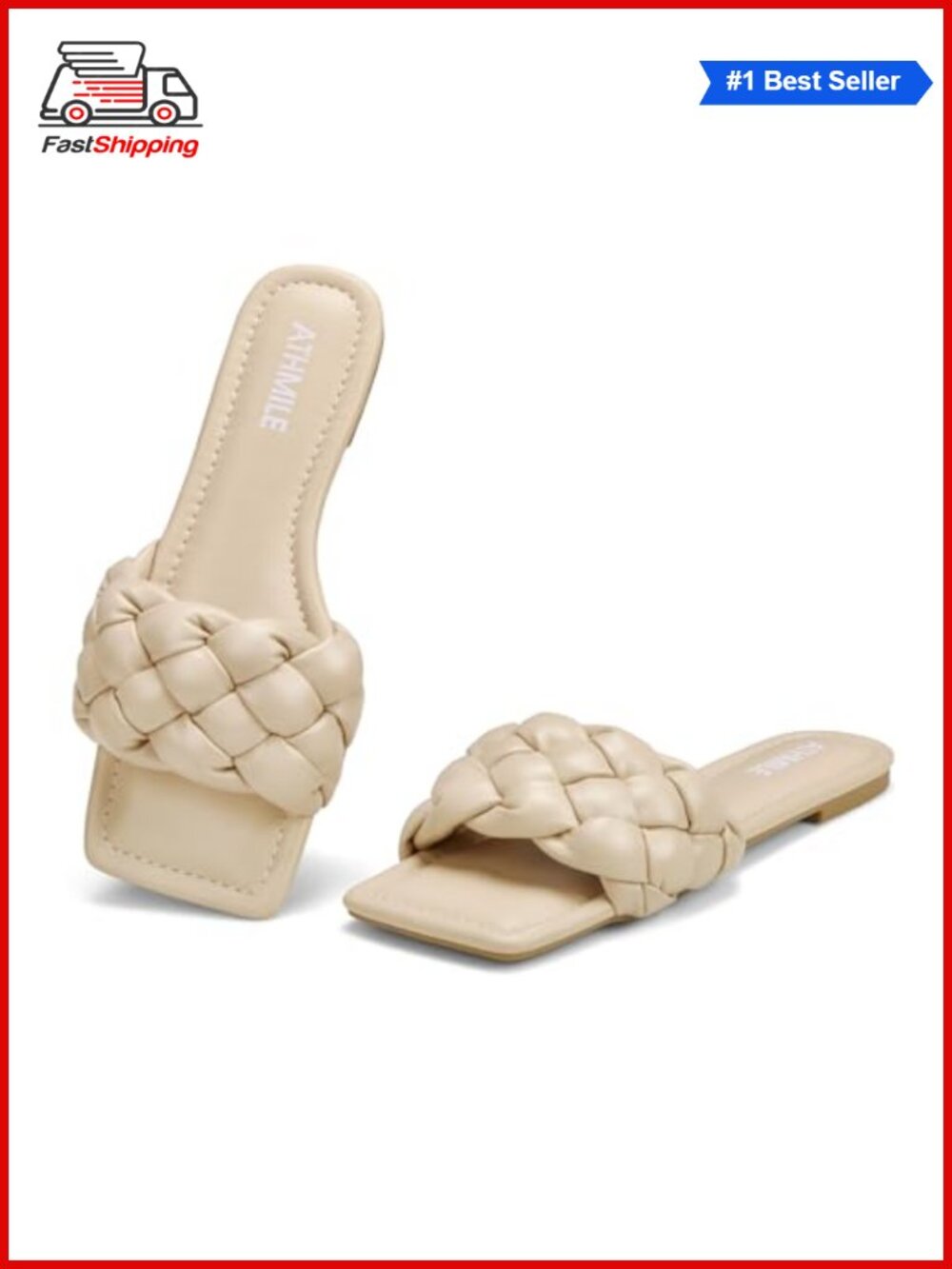 ✨ Braided Square Open Toe Slide Sandals Memory Foam TPR Casual Summer Beach